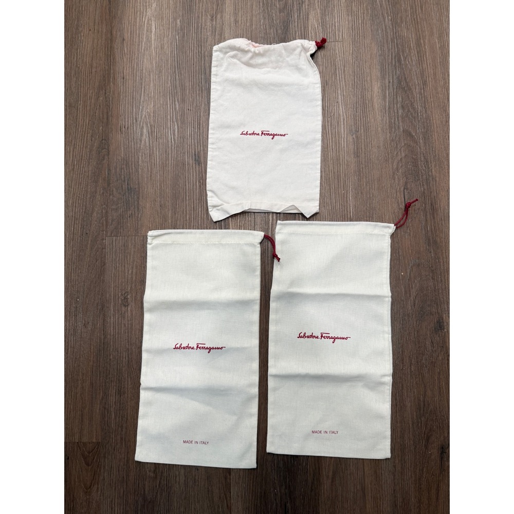 Salvatore Ferragamo Cream Cotton Dust Bag Set‎ of 3 Red Logo Made in Italy